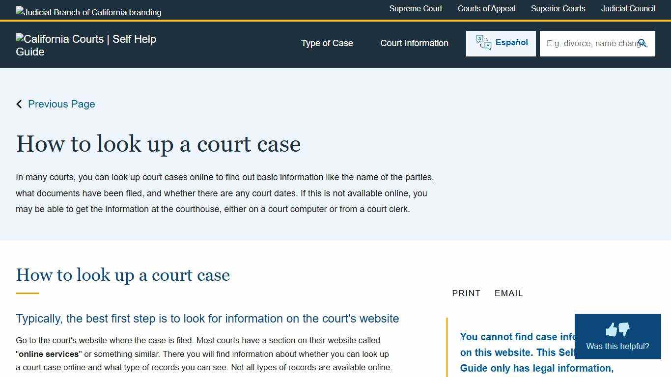 How to look up a court case | California Courts | Self Help Guide